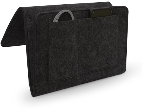 CHAOTEMAI Bett Filztasche Haken zum Einhängen Taschenorganizer Nachttisch Hängend Taschen Organizer Bett Organizer zum Einhängen Filz Betttasche zum Einhängen für Buch Handy Brille (Schwarz)