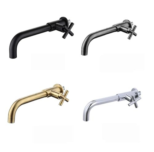 LIUHLFSR Manguera De Lavadora Grifo de Lavabo de latón for Montaje en Pared, de un Solo Agua fría, Cromado, Negro y Dorado Cepillado, con caño Largo Manguera De DesagüE Universal(Gunmetal Grey)