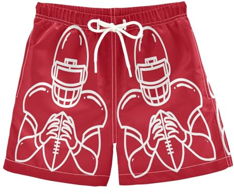 Red American Football Boy's Swim Trunks Board Shorts Boys Kids Beach Swimwear Bottom Pants S