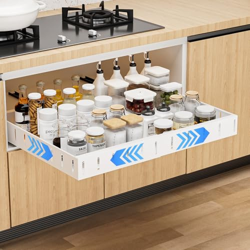Apritsce Teleskopschublade, Einstellbare Breite 30-50CM Ausziehbare Schublade Küche, Ohne Bohren Küchenschrank Organizer Ausziehbar für Kitchen