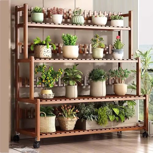 SRHIMEOS Estantería De Esquina para Plantas, Soporte De Madera para Flores, Escaleras para Plantas, Soporte para Macetas De 4 Niveles, Estante Decorativo para Plantas para Jardín (70x40x125cm)