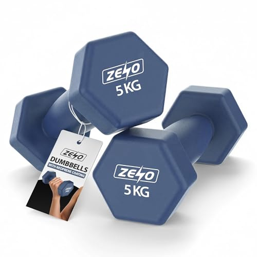 ZENO Dumbbells Set Of 2 | Dumbbells for Women | Hexagon Neoprene Weights | Hand Weights for Women | Anti-Slip & Sweat Resistant Dumbells (2 X 5KG Navy)