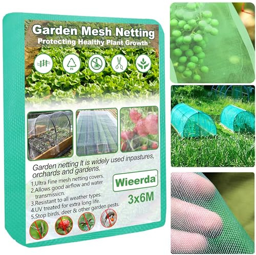 Garden Insect Netting, 3 x 6M Ultra Fine Mesh Insect Netting for Protection Vegetables Plants Fruits Flowers Crops Greenhouse, Green Anti Bird Butterfly Net Cover for Outdoor Patio