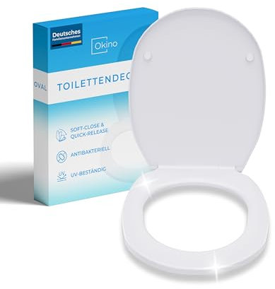OKINO Toilettendeckel mit Absenkautomatik - Klodeckel oval [Einfache Montage] antibakteriell & UV-beständig | Quick-Release | Klobrille, WC Sitz, Toilettensitz