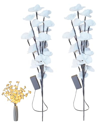 Jorzer 2Pcs Lighted Branches, White Butterfly Orchid Branch Lights Artificial Phalaenopsis Bouquet Decorative Flower Shape Lamp for Home Vase Decoration Lighted Branches