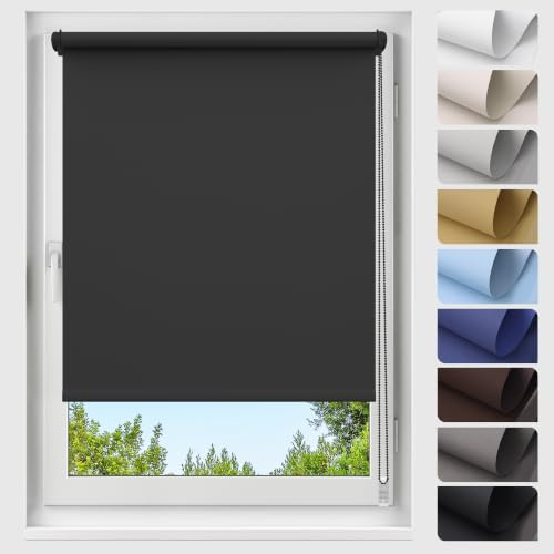 Allesin Verdunklungsrollo ohne Bohren, Schwarz B55 x H210cm (Stoffbreite 55 cm), Thermorollo Klemmrollo, 100% Verdunkelung, Wärmeschutz, UV-Schutz, Sichtschutz für Fenster und Balkontür