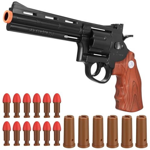 Toy Guns with 12 Soft Bullets, Toy Pistol Cap Gun, Foam Dart Blaster with 6 Shell Ejecting, Soft Foam Blasters, Gifts for Boys Kids Girls Ages 6 7 8 9 10 11 12+(Brown)