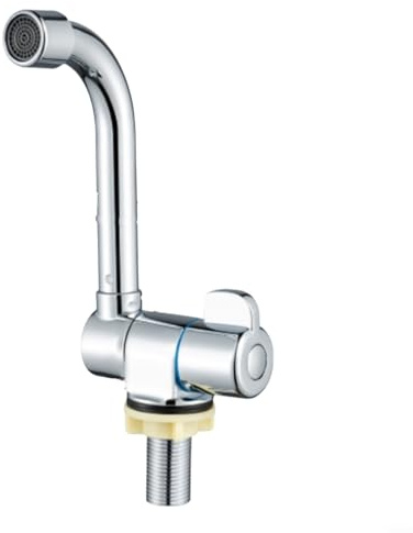 HomeVortex 360 Grad drehbarer Klapparmatur, Einzelner Kaltwasserhahn, G1/2-Gewinde, verchromte Messingkonstruktion mit Schwenk-Design, für Wohnmobil, Küche, Spüle, Yacht, Wohnwagen (B)