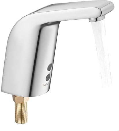 VEVOR Grifo de Lavabo sin Contacto, de Latón, Grifo Automático para Inodoro de Agua Fría con Un Solo Orificio, a Pilas con Sensor, Alcance 16 cm, Cromado Plateado, 90 x 62 x 150 mm, 7,6 L/min