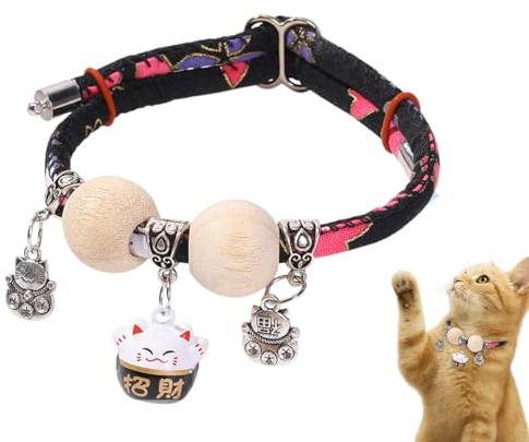 Fyrdyn Collars for Cats,Cedar-Bead Kitten Collar with Bell - All-Day Wear Animals Adjustable Necklace Aesthetic for Photography Training Travel Walking Holiday Yard