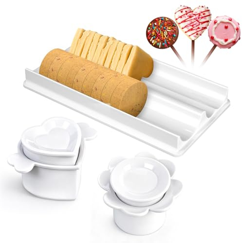 Cake Pop Mold Set with 8.7 Inch Double Tray, 1.75in Heart and Round Non-3D Printed Cake Pop Cutter and Pusher, Smooth and Easy Clean Surface, Baking Molds for Home Baking, Birthday Parties, Wedding