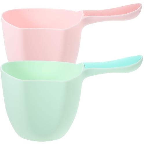 Angoily Lot de 2 Louches en Plastique Cuisine et Salle de Bain Louche à Eau Profonde et Légère Couleurs Rose Clair et Vert Clair Multi-Usages pour Lavage Arrosage