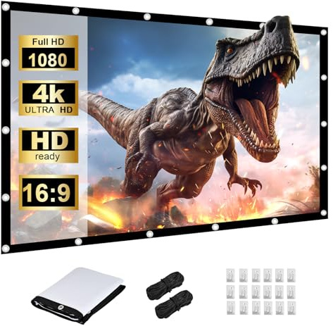 HOPFROG 120 Inch Portable Projector Screen, Washable & Anti-Crease Milk Silk Fabric, 16:9 4K HD Dual-Sided Foldable Movie Screen for Outdoor Camping & Home Theater, Easy Setup with Hooks, 160° View