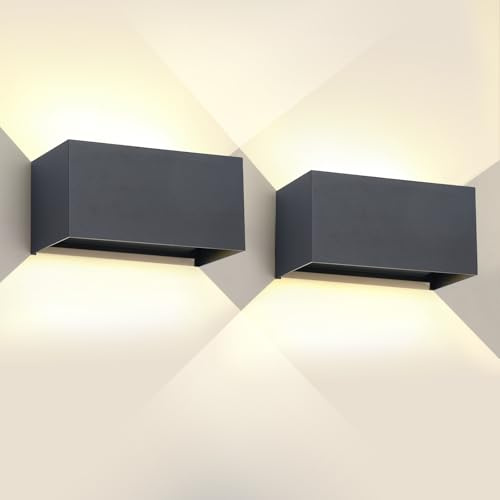 FUPE 2 Pezzi Lampada da Esterno/Interno 25W LED Applique da Esterno a Parete Antracite IP65 Impermeabile Alluminio Applique per Esterni Luce da Parete Angolo di Luce Regolabile, 4000K Bianco Natural