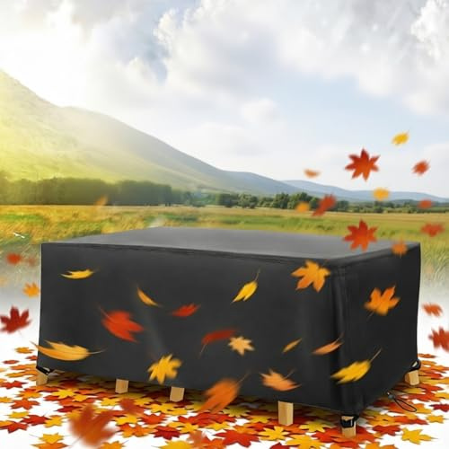 HNKDKJ Coperture per Mobili Giardino Coperture Tavoli Esterno 135x90x75cm/LxPxA Rettangolare Copritavolo Tavolo da Esterno per Cortile Tavoli Sedie 420D Oxford, Anti-UV, Antivento, Nero