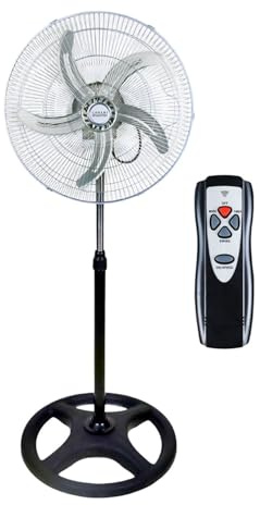 Ventilatore a Piantana Lux in Acciaio Cromato con 5 Pale in Alluminio, Diametro 50 cm Potenza 65W con Telecomando e Timer, Altezza Regolabile fino a 125 cm Argento e Nero, Ideale per Casa e Ufficio