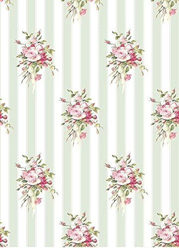 Zita's Creative Reispapier A4 - Green Stripes with Roses. Motiv-Strohseide, Strohseidenpapier, Decoupage Papier