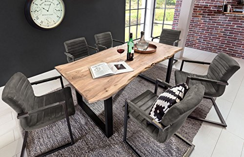 SAM® 7 TLG. Essgruppe Quentin, je 1x Baumkantentisch 200x100cm Akazie-Holz & 6X Schwingstuhl Parzivo in anthrazit