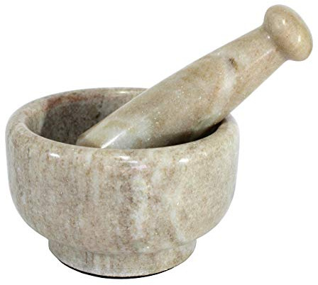 KLEO Steinmörser und Stößel Set als Gewürzmühle, Medizin, Stampfer, Okhli und Musal, 12,7 cm breit, naturbeige