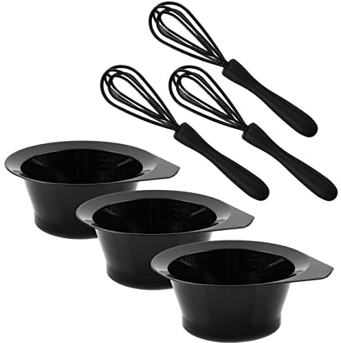 Hair Dye Bowl and Whisk Set - 3 Salon Mixing Bowls and 3 Color Whisks - Professional Hair Color Mixing Kit with Tint Bowls and Mixers for Hair Dye Application