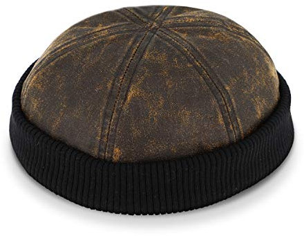 fiebig Dockermütze mit gestricktem Rollrand | Dockercap aus Washed Cotton | Vintage Fischermütze mit Klettverschluss (60-XL, Antikbraun)