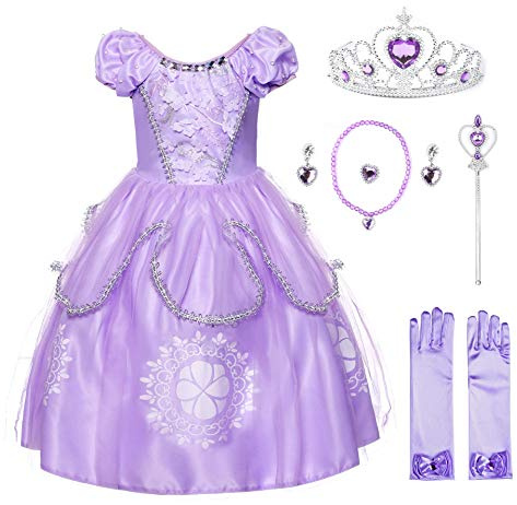 JerrisApparel Ragazze Costume Principessa Compleanno Festa Vestito (5 Anni, Lilla con Accessori)