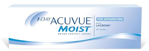 ACUVUE MOIST 1-DAY for Astigmatism Tageslinsen – Tageskontaktlinsen mit 3.50 dpt, Cyl -0.75, Ach 80 & BC 8.5 – UV Schutz, feuchtigkeitsspendend & angenehmes Tragegefühl – 30 Linsen