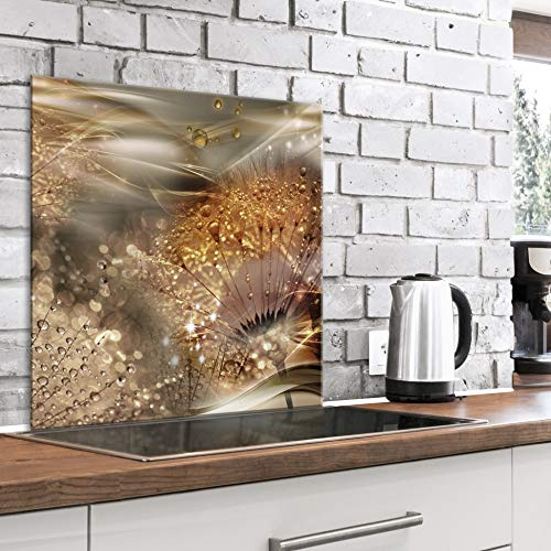 murando Glass Splashback for Kitchen Backsplash Cooker Protector | Tempered Glass Decorative Wall Art Panel Heat Resistant Graphic 80x80 cm / 32x32 Dandelion Abstract Waterdrops