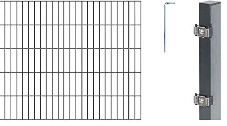 Alberts 650919 Doppelstabmattenzaun als 14 tlg. Zaun-Komplettset | verschiedene Längen und Höhen | anthrazit | Höhe 100 cm | Länge 12 m
