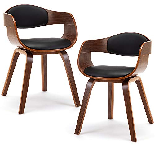 Mingone 2er Set Esszimmerstühle Schwarz | Küchenstühle Designer, Stühle mit Leinen, Sessel Gepolsterte mit Armlehnen für Wohnzimmer