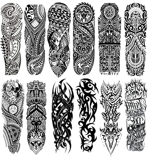Fake Totem Sleeve Tattoos Stickers, Full Arm Tribal Totem Temporary Tattoos Sleeves for Adult Kids Women Makeup, 12-Sheet