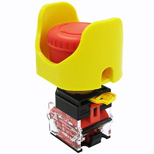 mxuteuk 2 NC 22mm Interruttore a pulsante di arresto di emergenza a fungo rosso AC 660V 10A + coperchio protettivo Anti-malfunzionamento LA36-02ZS-XYB