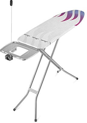 Vileda Total Reflect M Plus Bügelbrett, Bügeltisch für Dampfbügelstation, Bügelfläche 120 x 38cm, höhenverstellbar 75-96cm, Farbe Grau, Eco-Verpackung