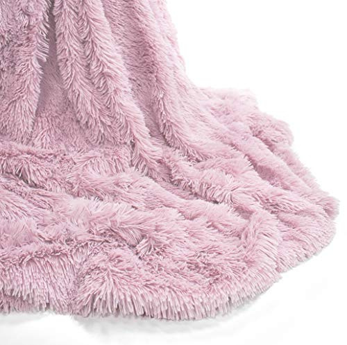 Teddy Fleece Luxury Hug and Snug Cuddles Fluffy Faux Fur Sherpa Reversible Throw Sofa Bed Super Soft Warm and Cosy Blanket Throw Pink 150cm x 200cm Approximate