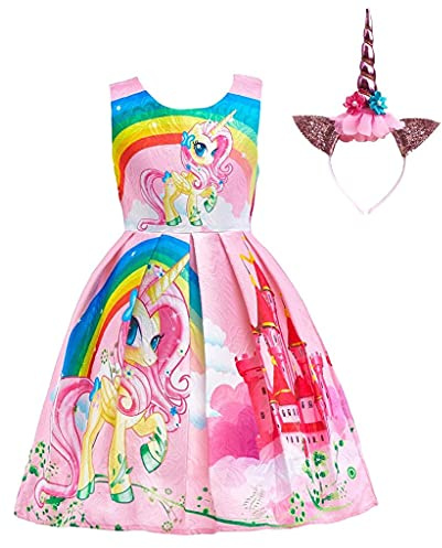 Lito Angels Girls Kids Rainbow Unicorn Dresses Costume Fancy Dress Up Outfit Halloween Party