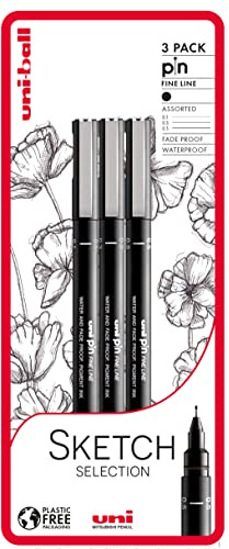 uni-ball Sketch Selection, uni-PIN fineliner, ritpennor, 3 stycken, svart