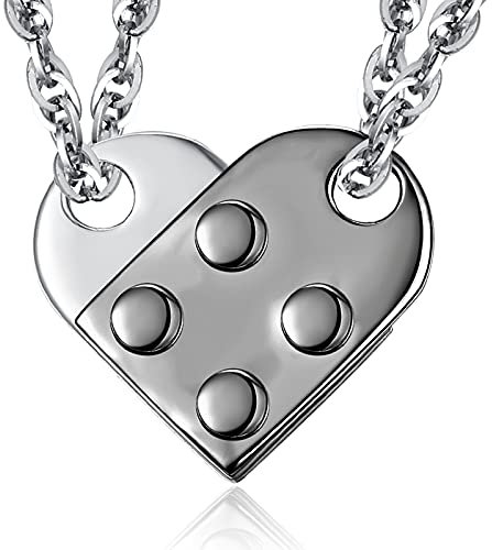 KINGWHYTE BFF Ketten für 2, Herz Puzzle Freundschaft Halskette 925 Sterling Silber Partnerketten Anhänger Set für Beste Freunde Paare, Schmuck Geschenke für Schwestern(Schwarzes Gold)