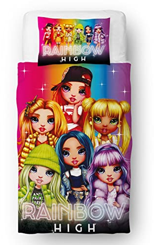 Rainbow High Set copripiumino singolo con licenza ufficiale | reversibile 2 lati Glow Rainbow Design con federa coordinata, morbido e resistente policotone