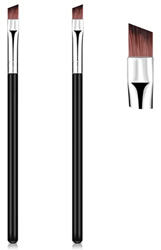 Angled Eyeliner Brush 2 Pieces Slanted Flat Angle Eye Liner Eyebrow Brush Thin Precision Eye Makeup Brush Synthetic Bristles for Applying Gel Powder Liquid Cream Liner Products, Black