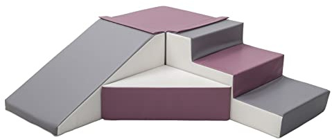 Velinda 4 Großbausteine Schaumstoffbausteine Softbausteine Rutsche-Set Bausteine EPS+PE (Farbe: weiß, grau, violett)