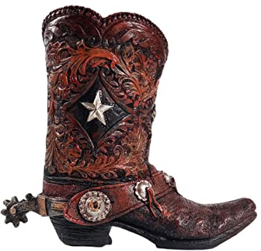 Urbalabs Western Cowboy Boot Vase 8 Inch Brown Star Floral Tassel Vase Decorative Cowboy Boots Vases Home Office Rustic Decor Country Living Wedding Centerpiece