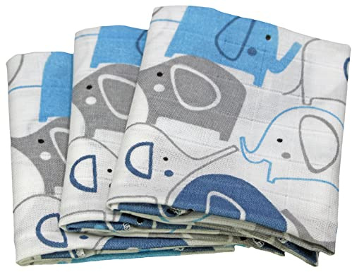 Clevere Kids Spucktücher | Öko-Tex 100 | 3er-Pack | 35x35cm | 100% Baumwolle | 60°C waschbar (Elefanten blau)