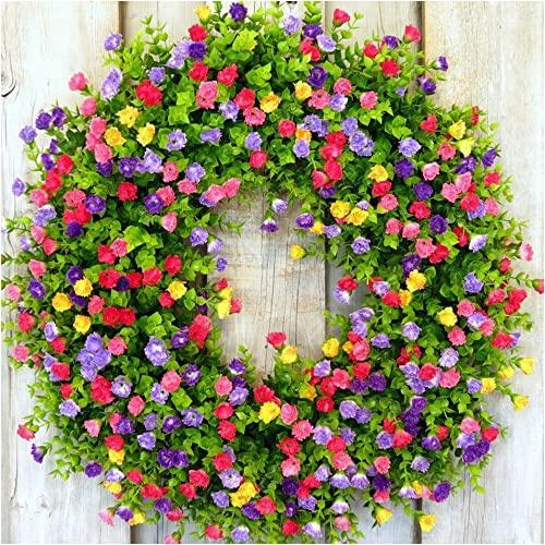 45cm Door Wreath,Spring Summer Wildflower Wreath Decorative Garland for Front Door Outdoor,Large Artificial Eucalyptus Wreaths With Flowers for Farmhouse Home Garden Party Wedding Decor (Colorful)