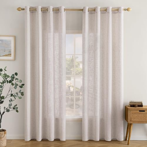 EMEMA Leinenvorhang Gardinen Vorhänge mit Ösen Weiß 2er H215xB140cm