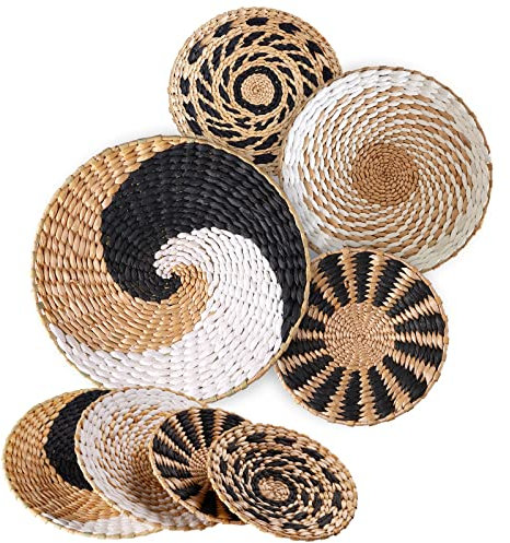 Wandkorb-Dekor-Set, Boho, handgefertigt, Seegras, zum Aufhängen, gewebte Wanddekoration, natürlicher Korb, Wanddekoration für Küche, einfaches Aufhängen, Bauernhaus und rustikale Wanddekoration