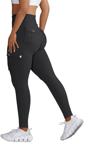 Nuofengkudu Damen High Waist Sporthose Leggings mit Taschen