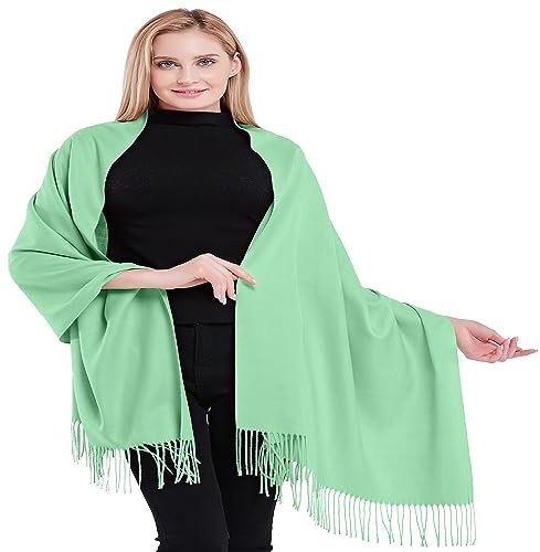 CJ Apparel - Chal 100% cachemira, bufanda de pashmina, envoltura para la cabeza, hecha a mano en Nepal, Verde (Baby Green), Talla Única