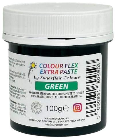 Sugarflair Colourflex Extra Paste Lebensmittelfarbe Paste Green - Essbare Lebensmittel Farbe für Buttercreme, Schokolade, Zuckerpaste, Zuckerguss, Fondant, Kuchenmischungen, Teig und mehr - 100g