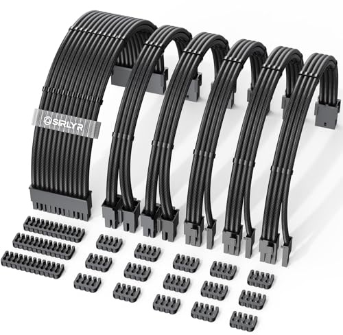 Sirlyr PSU-Kabelverlängerung,Easy Management PSU-Kabel für PC-Netzteil - 1x24Pin ATX / 2x8 (4+4) Pin EPS / 3x8 (6+2) vergoldete Pin GPU,Nylon ummantelt Full Black,6 Kits