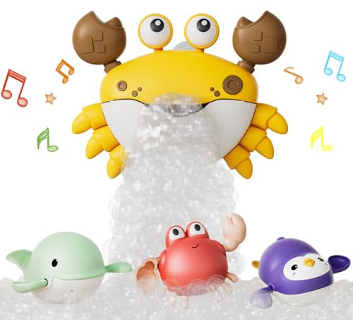 TUMAMA Badespielzeug Baby ab 3 4 5 6 Jahr, Badewannenspielzeug Krabbe Seifenblasen Maschine Mit Musik, Schaummaschine Badewanne Spielzeug Crab Bubble Maker Toy, Schaum Babybadewanne Water Bath Toys